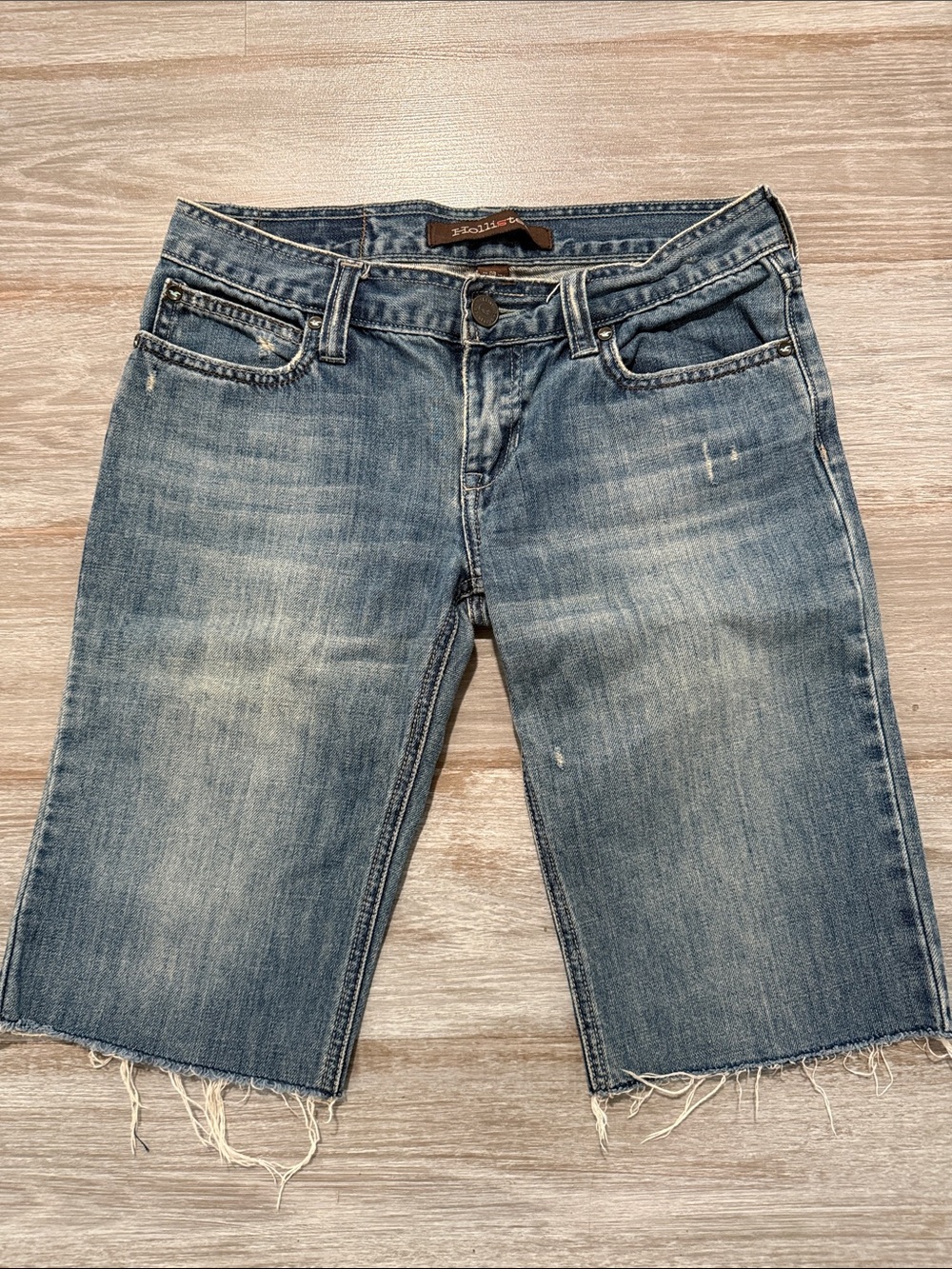 Hollister Women’s Distressed Blue Denim Bermuda Shorts